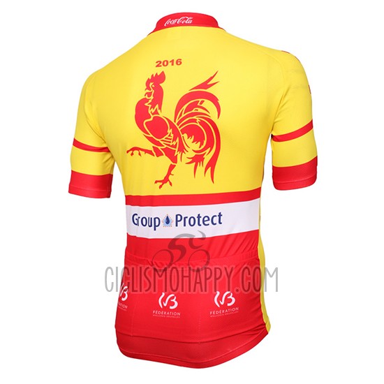 Wallonie Bruxelles Cycling Jersey Bib Short 2016 Men Short Sleeve Yellow and Red